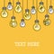 Hanging light bulbs with some lighted. Creative idea illustration. Problem solution. Line style. Inspiration background