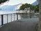 Hanging lovers` padlocks on the railing of the seaside promenade in the Croatian resort of Brela