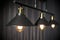 Hanging metal construction with retro light bulbs