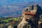 Hanging monastery at Meteora of Kalampaka in Greece. The Meteora area is on UNESCO World Heritage List since 1988