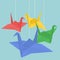 Hanging origami paper cranes in various color