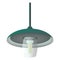 Hanging outdoor lamp with green lampshade in realistic style. Glass lightbulb