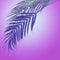 Hanging palm leaves at purple neon colors radial gradient background. Creative tropical layout