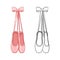 Hanging pink Pointe shoes clipart, ballet shoes tied up with a bow simple flat vector illustration