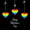 Hanging rainbow heart set. Dash line with bows. Happy Valentines Day. Love card. Flat design.
