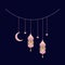 hanging ramadhan lantern lights in pink gradient graphic element for ramadan decoration design