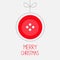 Hanging red button ball with bow dash line thred applique Merry Christmas card Flat design