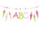 Hanging School Cornets Girl And ABC Letters Pink Green