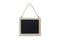 Hanging small wooden frame blank blackboard on white background