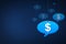 Hanging speech bubble concept of American dollar symbol on dark blue background, dollar currency concept