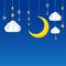 Hanging star moon cloud snow on night sky background 002