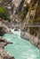 Hanging suspension bridge in Himalaya mountains, Nepal.