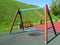 Hanging swings at childrens playground, modern design