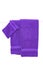 Hanging towels isolated. Closeup of purple soft terry bath towels hang on a clothes rail isolated on a white backgroun