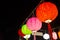 Hanging variety of colorful paper lamp and lantern lighting equipment traditional lanna style