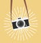 Hanging vintage camera vector flat style background