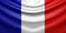 Hanging wavy national flag of France with texture. 3d render