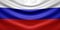 Hanging wavy national flag of Russia with fabric texture. 3d render