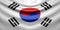 Hanging wavy national flag of South Korea with texture. 3d render