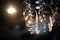 Hanging wine glasses in a pub