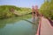 Hanging wooden tourist path in the mangroves. The surroundings of Hua Hin, Thailand