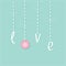 Hanging word love with button. Dash line Love card