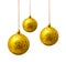 Hanging yellow christmas balls isolated