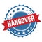 HANGOVER text on red blue ribbon stamp