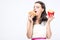 hangry young bride in wedding dress eating burger and french fries