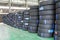 Hangzhou, North train station freight warehouse goods piled up many car tires,in China