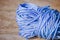 Hank synthetic sports rope blue and white with a yellow core tip. For trip