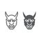 Hannya line and glyph icon, asian and demon, japanese mask sign, vector graphics, a linear pattern on a white background