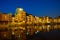 Hanoi cityscape at sunset. Resident buildings by Tien Bien lake, Gia Lam district