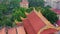 HANOI, VIETNAM - APRIL, 2020: Aerial panorama view of the roof of the pagoda - holy temple in the city of Hanoi.