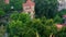 HANOI, VIETNAM - APRIL, 2020: Aerial panorama view of the roof of the pagoda - holy temple in the city of Hanoi.