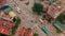 HANOI, VIETNAM - APRIL, 2020: Aerial panorama view of the roofs of houses and crossroad of the city of Hanoi.