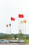 HANOI, VIETNAM - DECEMBER 16, 2016: Red flag with a yellow star. National flags of Vietnam. Vertical. Copy space for text.