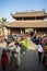 Hanoi, Vietnam - Jun 22, 2017: Traditional incense offering ritual during lunar new year Tet holiday in communal house at So villa