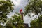 Hanoi, Vietnam - May 28, 2023: Vietnam Military History Museum and the Hanoi flag tower. 33 meters high tower features three tiers