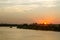 Hanoi, Vietnam - October 10, 2020,  Sunset over the river