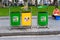 Hanoi, Vietnam - Sep 2, 2016: Multiple plastic recycling container bins on Hanoi street