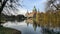 Hanover Maschpark new town hall with beautiful tree reflection in the lake water