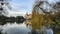 Hanover Maschpark new town hall with beautiful tree reflection in the lake water