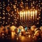 Hanukkah abstract defocused background - menorah with bright dust on wooden
