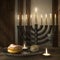 Hanukkah background with candles, donuts, spinning top