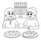 Hanukkah Boy and Girl Feasting Coloring Page