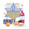 Hanukkah celebrating. Family gathering on religious holidays.