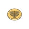 Hanukkah celebration coin with menorah cartoon vector illustration isolated.