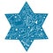 Hanukkah composition. Traditional objects in the star shape form. Hand drawn outline vector sketch illustration