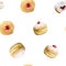 Hanukkah donuts watercolor seamless pattern of Jewish traditional holiday dessert on white background.